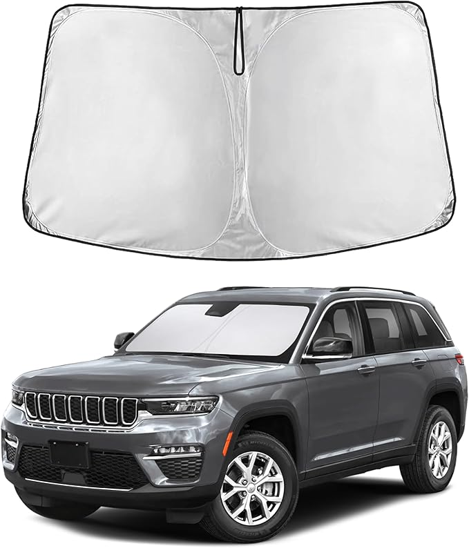 Windshield Sunshade for Jeep Grand Cherokee 2011-2024 2025 2026, Sun Visor for Front Windshield & Window Sun Shade Cover, UV Heat Blocker & Protector, Car Accessories