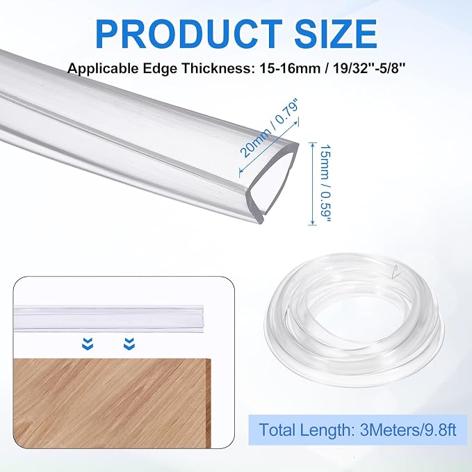 Clear Edge Trim, 9.8Ft Silicone U Channel Edge Protector, Edges Guards Fits 19/32"-5/8" for Car Doors Sheet Metal Parts (13/16" W x 9/16" H)