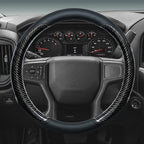 Leather Steering Wheel Cover for Chevy Silverado 1500 2500 3500, 14.5-15 inches Car Steering Wheel Cover with Non-Slip Breathable (Carbon Black)