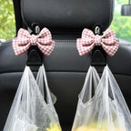 Mandark 2PCS Car Seat Headrest Hooks, Cute Bow Vehicle Hooks for Purses and Bags, Automotive Purse Hook Hanger Interior Decoration Accessories, Universal for SUV, Sedan, Truck (Pink/Small)