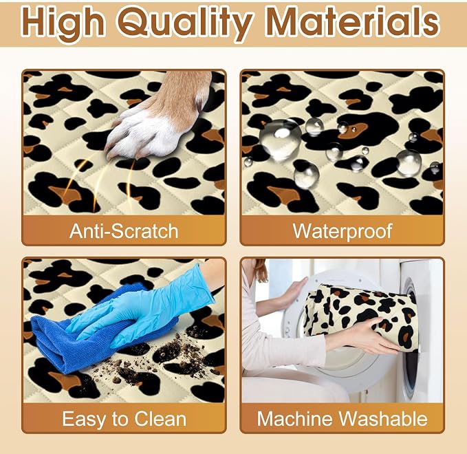 Waterproof Dog Car Seat Cover for Back Seat, Pet Hammock- S, Leopard/Black | Durable waterproof hammock with nonslip design & storage pockets. Protects seats from scratches, fits cars, SUVs & trucks.