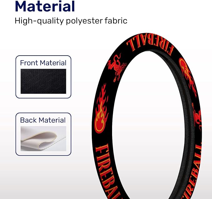 Black Red Flame Graphic Steering Wheel Cover, Non-Slip Polyester Wheel Grip, Universal 15 Inch Car Accessory