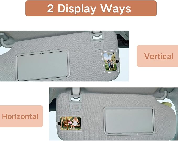 Car Picture Holder, Car Sun Visor Magnetic Picture Frame with Clips, Universal Personalized Car Visor Photo Clip Car Accessories