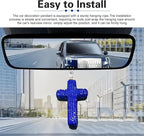 Bling Cross Car Hanging Accessories, Crystal Rhinestone Rear View Mirror Pendant, Religious Rearview Mirrors Decoration Charm, Car Hanging Ornament, Automotive Interior Accessories (Dark Blue)
