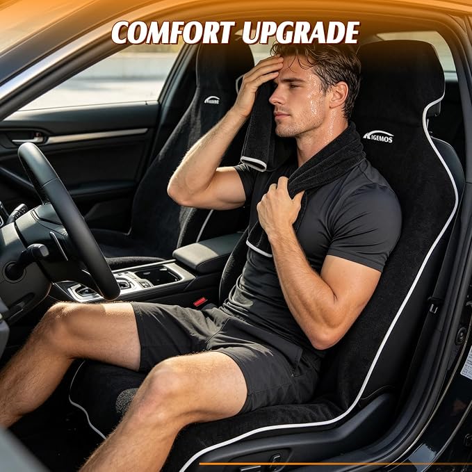 Car Seat Towel Cover, 3-Layer Waterproof Seat Protector with Soft Terry Cloth, Non-Slip Silicone Backing, Absorbent Sweat Cover for Gym, Beach, Pets, Cars & SUVs (Black, 1 Pack)
