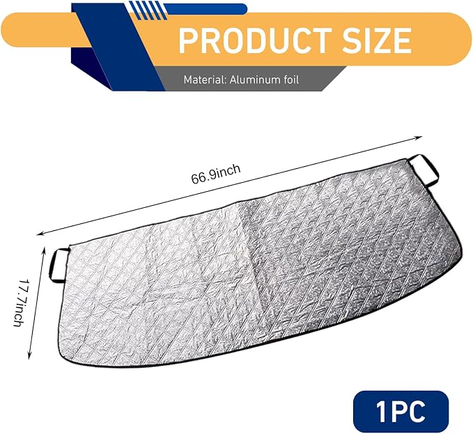 Car Windshield Rain Trough Cover, Foldable Leaf and Snow Proof Shield, Wiper Adsorption Protective Shade with Windproof Fixed Strap, Universal Frost Sunlight Defense for All Season (Silver)