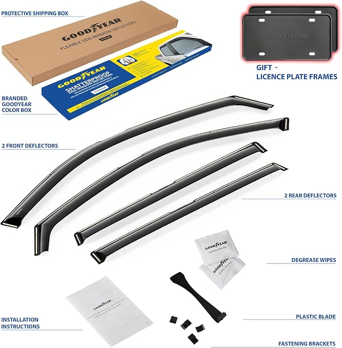 Goodyear Shatterproof in-Channel Window Deflectors for Kia Telluride 2020-2026, Rain Guards, Window Visors for Cars, Vent Deflector, Car Accessories, 4 pcs - GY008451