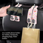 Car Seat Headrest Hook, Universal Leather Cute Hanger Holder Hook, Storage Organizer Interior Accessories for Purse Bags Handbag Cute Daisy Cherry