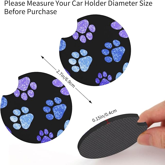 Paw Prints Steering Wheel Cover - Purple Dog Paw Steering Wheel Cover Anti-Slip Breathable 15 Inch Universal 2 Pcs Car Interior Cup Holder Pad for Men Women