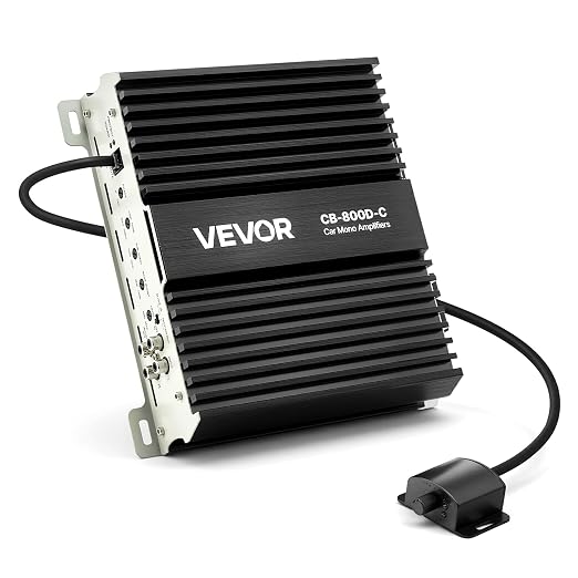 Monoblock Car Amplifier, 800W RMS MAX, 1/2/4 Ohm Stable, 1-Channel Class D Car Audio Amplifier with Remote Subwoofer Level Control, Low Pass Filter, Bass Boost & Phase Shift, Volume Controller