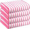 Beach Towels, 4 Pack, 30" x 60", Large Microfiber Bath Towel Set, Cabana Stripe, Absorbent, Quick Dry for Salon, Sauna, Hotel, Travel, Sport, Swimming, Pool, Yoga, Camping, Stripe Pink White