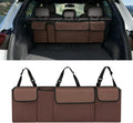 Car Trunk Organizer, Waterproof Backseat Hanging Large Storage with Adjustable Straps, Collapsible Cargo Bag with 4 Pockets, Car Interior Accessories for Truck, SUV, MPV (Brown)