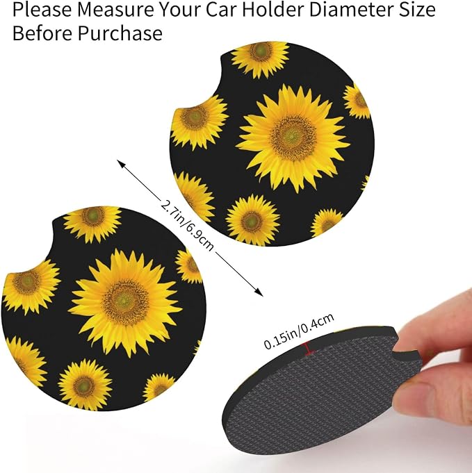 Sunflower Car Steering Wheel Cover - Sunflower Steering Wheel Cover Anti-Slip Breathable 15 Inch Universal 2 Pcs Car Interior Cup Holder Pad for Men Women