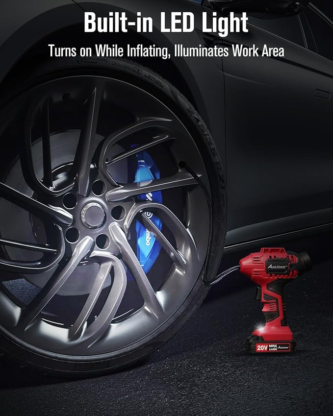 Tire Inflator Portable Air Compressor, 20V Cordless Car Tire Pump, Rechargeable Battery Powered Air Compressor w/12V DC Adapter, Digital Pressure Gauge