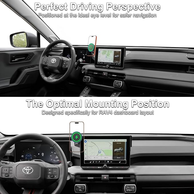 15W Fast Wireless Charger Car Phone Holder for 2026 Toyota RAV4 10.5-inch Touchscreen (LE/SE/XLE Premium/Woodland), 360° Rotation Phone Mount Compatible with MagSafe, 2026 Toyota RAV4 Accessories