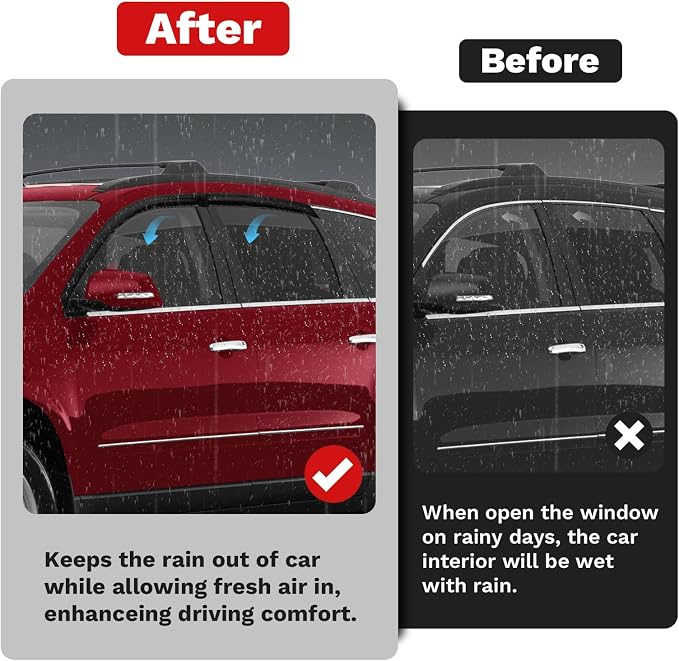 Traverse Rain Guards - Window Visors for Chevrolet Chevy Traverse 2009-2017, Outside-Mount Tape-On Side Window Wind Deflectors for Traverse Accessories, Vent Visors Shades Rainproof Black 4PCS