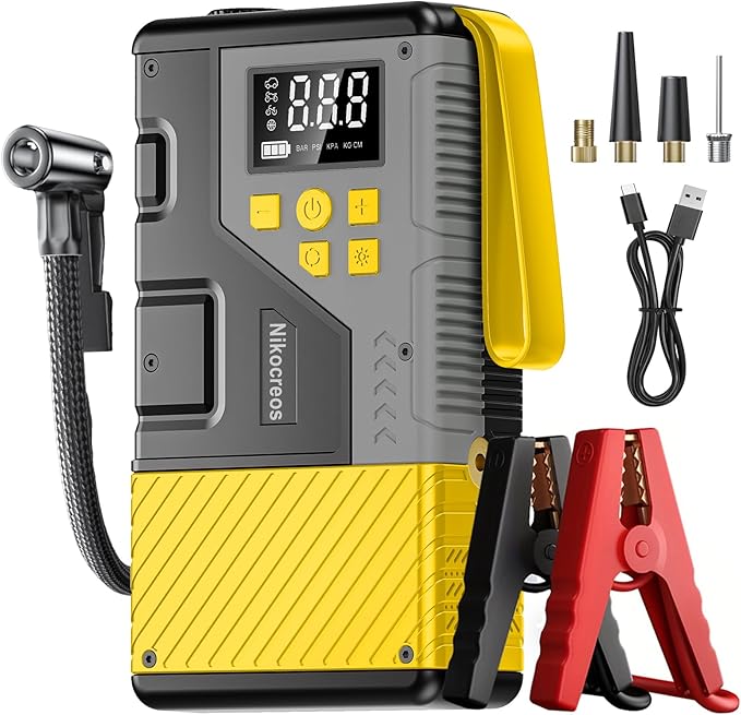 Portable Car Jump Starter with Air Compressor Tire Inflator Battery Jumper | Jump Box 3000A Peak and 150 PSI Air Pump,for 12L Gas & 10L Diesel Engines,LCD Display,LED Light