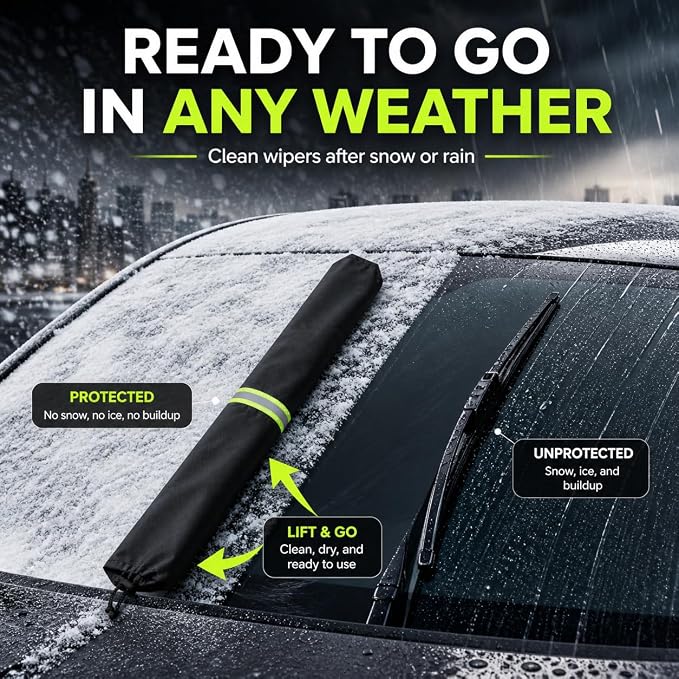 2Pcs Windshield Wiper Covers, 210D Heavy Duty Waterproof Wiper Blade Protector for Rain Snow Bird Poop, Universal Fit 25.5" Covers Sleeves with Reflective Strip for Cars, RVs, Trucks