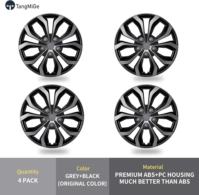 4-Pack Universal Hubcaps Wheel Covers Replacement R14, Steel Wheel Rim Cover for Most Cars Trucks Sedans SUV, 14" 14 in Hub Caps (Gray+Black Color, 14 inch)