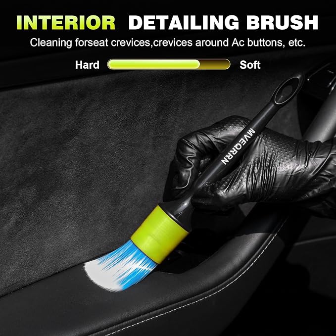 MVEQRRN 7PCS Car Detailing Brush Set,Boars Hair Detail Brush kit(Green) | Ultra Soft No Scratch, Car Dust Brush, Interior Detailing Brushes Kit, Detail Brushes Car Detailing for Interior Exterior