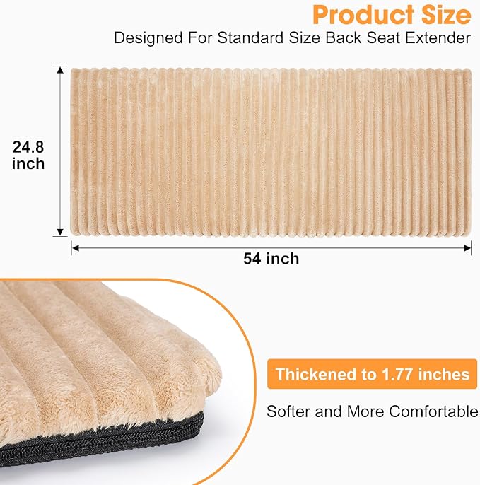Backseat Pet Bed Mat, Non-Slip Dog Bed for Car Back Seat, Washable Travel Pet Mat with Removable Cover, Dog Seat Covers Protector Fit for Backseat Extenders and Trucks SUVs, 54"x 24.8", Brown