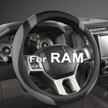 Customized Auto Car Steering Wheel Cover for Dodge RAM 1500 2500 3500, 15.5-16 inch (Black+Gray-Large Size)