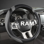 Customized Auto Car Steering Wheel Cover for Dodge RAM 1500 2500 3500, 15.5-16 inch (Black+Gray-Large Size)