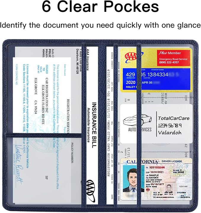 Premium Car Registration and Insurance Card Holder, Car Document Holder for Cards, Driver License & other Essential Documents (Deep Blue)