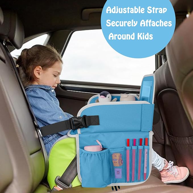 Kids Travel Tray for Boys or Girls, Travel Tray for Kids Car Seat with Tablet Holder, Dry Erase Board & Cooler Cup Holder, Road Trip Essentials Accessories for Car Trip, Airplane (2 Pack)