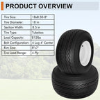2 Pack 18x8.50-8 Golf Cart Tires with Wheel Assembly, 4-Lug 4" Center Hub, Compatible with Club Car, Cushman, E-Z-GO Golf Carts