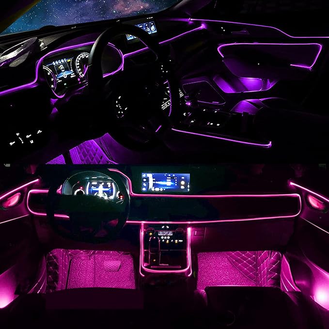 Interior Car LED Strip Lights, RGB 6 in 1 Ambient Lighting Kits with 315 inches Fiber Optic, 16 Million Colors Car Interior Lights with Wireless APP and Remote Control, Sync to Music