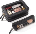 2Pack Clear Makeup Bags Set, Portable Makeup Brush Bag, Zipper Storage Bag Organizer Pouch, Versatile Storage Stationery, Travel Storage Bag, Portable Cosmetic Storage Bag (Black)