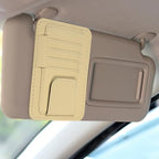 Car Sun Visor Organizer 6.02" x 4.76" Leather Multi-Pocket Visor Card Sleeve Pocket Car Truck SUV Interior Storage Pouch for Driving License Credit Cards Bills Sunglasses, Beige
