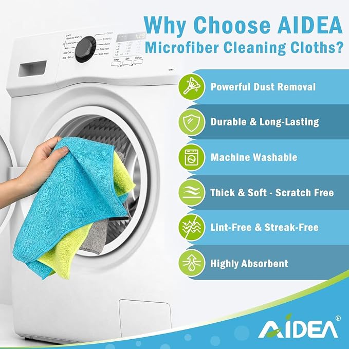 AIDEA Microfiber Cleaning Cloth-400PK, Soft Microfiber Towels for Cars, Absorbent Cleaning Rags, Lint-Free Streak-Free Wash Cloths for House, Kitchen, Window(12in.x12in)