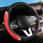 Leather Splicing Black Red White Car Steering Wheel Cover,14.5-15 Inch Universal Microfiber Leather Covers Breathable Anti-Slip Odorless Steering Wheels Accessories for Men Women