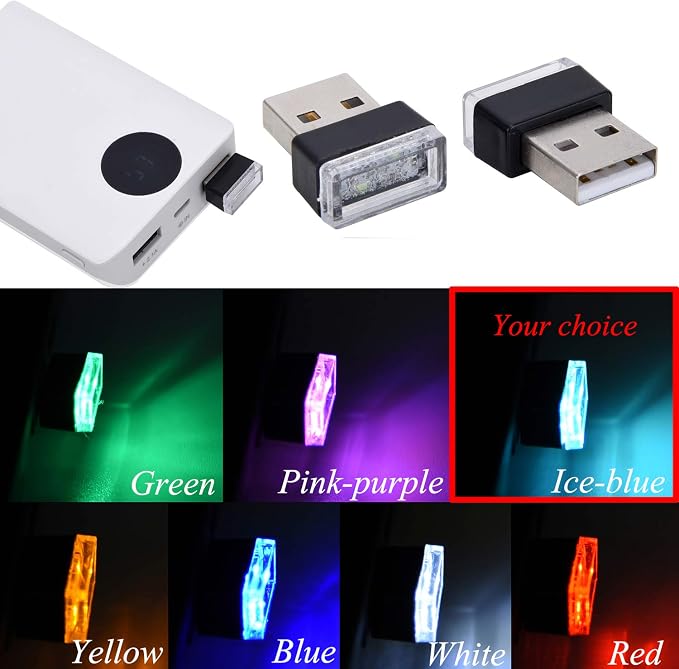 4Pcs Ice Blue USB Car Interior Atmosphere Lamps, Universal Mini Led USB Lights for Car Decoration, Lighting