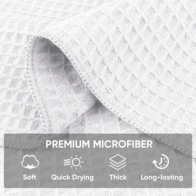 Waffle Weave Microfiber Towel, 10 Pack Lint Free Cleaning Rags, 12 x 12 Inches Barista Towels, Reusable Microfiber Cleaning Cloth for Household, Kitchen, Glass and Window, White