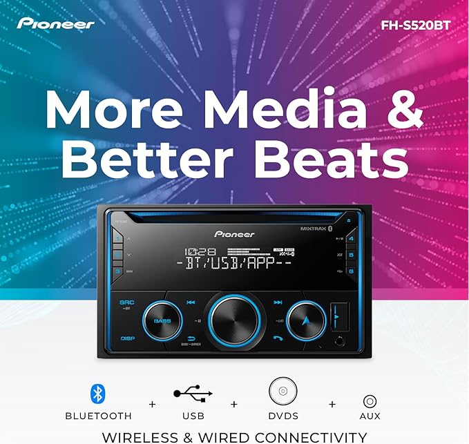 FH-S520BT Double Din CD Receiver – Bluetooth, USB/AUX, FLAC, AM/FM Radio, 13-Band EQ, 50W x 4, Voice Control, Front, Rear/SW Selectable RCA Preouts