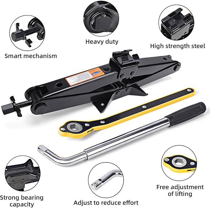 Scissor Car Jack 2 Ton Heavy Duty Portable Emergency Univeral Jack Kit with Hand Crank,Lug Wrench & Sockets,Compact Steel Frame Jacks for Car SUV Roadside Tire Change Tool