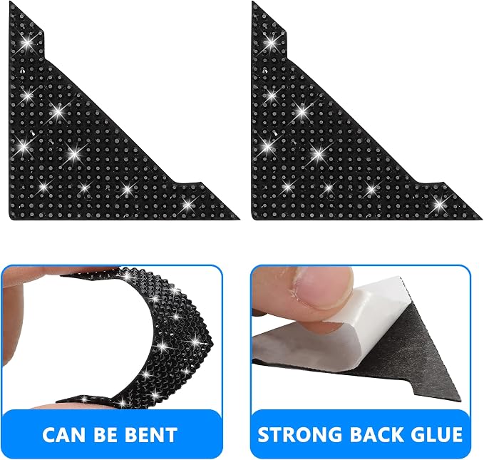 Car Door Corner Edge Guards 4pcs Bling Rhinestone Anti-Scratch Car Door Edge Protector Sticker Door Corner Bumper Sticker(Black)