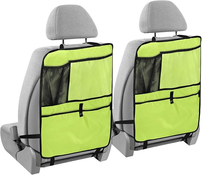 Neon Yellow Car Seat Organizer for Kids Backseat Kick Mat with Adjustable Strap Back Seat Protector for Car Vehicle SUV 1 Pcs