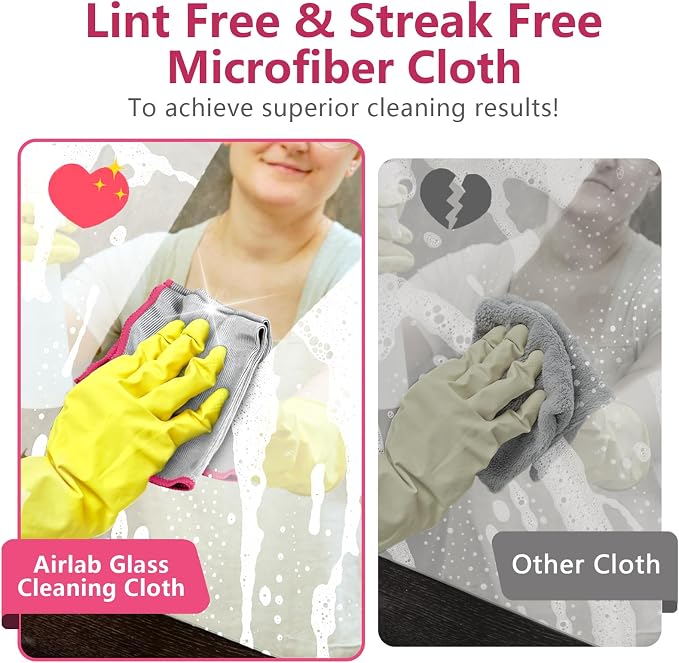 Airlab Glass Polishing Cloth Streak Free Miracle Cleaning Cloth Lint Free Microfiber Cleaning Rags for Glasses Kitchen Dish Mirrors Easy Clean, Pack of 6, 12" x 12", Sliver-Pink