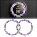 Bling Car Engine Start Ring Decals, 2PCS Crystal Rhinestone Vehicle Push Start Button Cover Sticker, Key Ignition Knob Ring, Sparkling Automotive Interior Accessories (Violet)