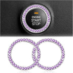 Bling Car Engine Start Ring Decals, 2PCS Crystal Rhinestone Vehicle Push Start Button Cover Sticker, Key Ignition Knob Ring, Sparkling Automotive Interior Accessories (Violet)