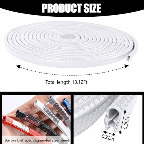13.1Ft (4M) Car Door Edge Guards, Rubber U Shape Automotive Door Entry Guard Protector Strip, No Glue Required, Universal Vehicle Doors Edge Trim, Exterior Car Accessories (White, 13.1FT)