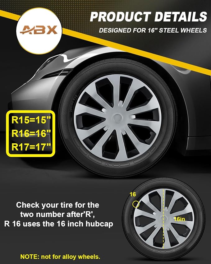 Hubcap Wheel Covers Hub Caps 16 Inch Set of 4 Black & Silver Universal Wheel Rim Cover R16 Stylish Car Decor Wheel Covers for Toyota Camry Nissan Mazda (silver-05, 16 inch)