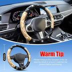 Black and Gold Steering Wheel Cover, Auto Cute Diamond Bling Soft Comfort Leather Car Interior Accessories Protector Sparkly Fit Most O-Shaped Steering Wheels