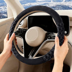 Black Diamond Patterned Plush Steering Wheel Cover, for Universal Auto Steering Wheel 14.5-15 in, Short Fluffy, Anti-Slip, Soft Plush, Comforting and Luxurious, Odorless, Soft Texture