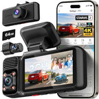 F17 4K 3 Channel Dash Cam, STARVIS 2 IMX675 HDR, 2160P+1080P+1080P Front Inside and Rear Triple Car Camera with 64GB Card, 5.8GHz WiFi GPS, IR Night Vision, G Sensor, WDR, Parking Mode