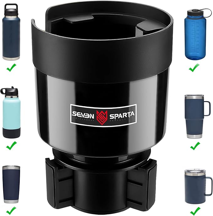 Car Cup Holder Expander with Offset Adjustable Base, Compatible with Hydro Flasks 32/40 Ounce, Compatible with Yeti Ramblers 20/26/30 Ounce, Other Bottles in 3.4"-3.8" (Black)